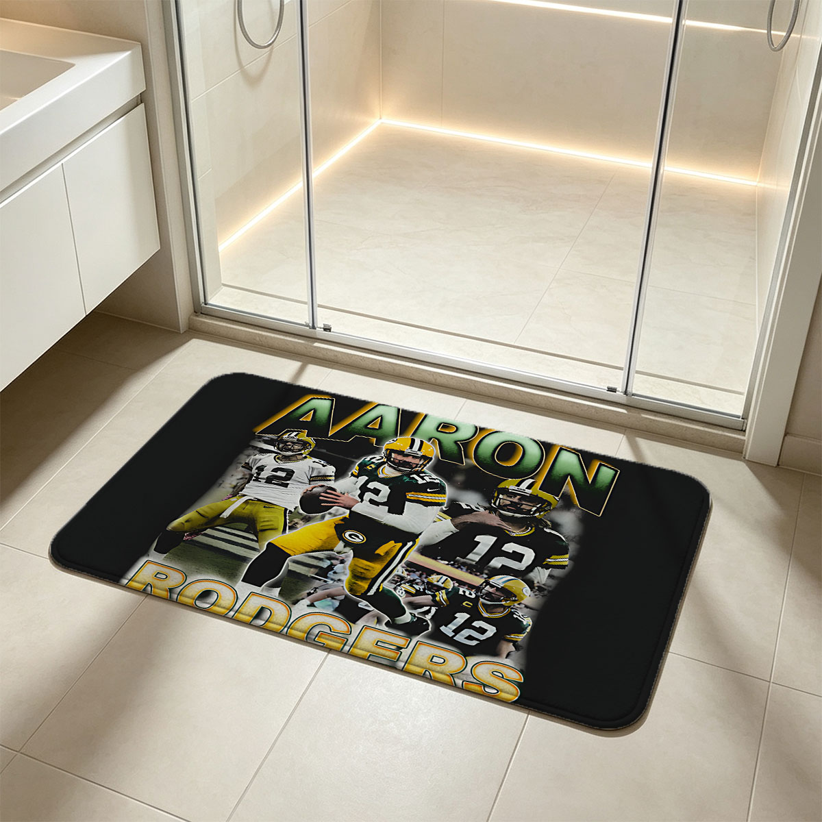 Aaron Rodgers Green Bay Packers NFL Quarterback Action Montage - Flannel floor mat