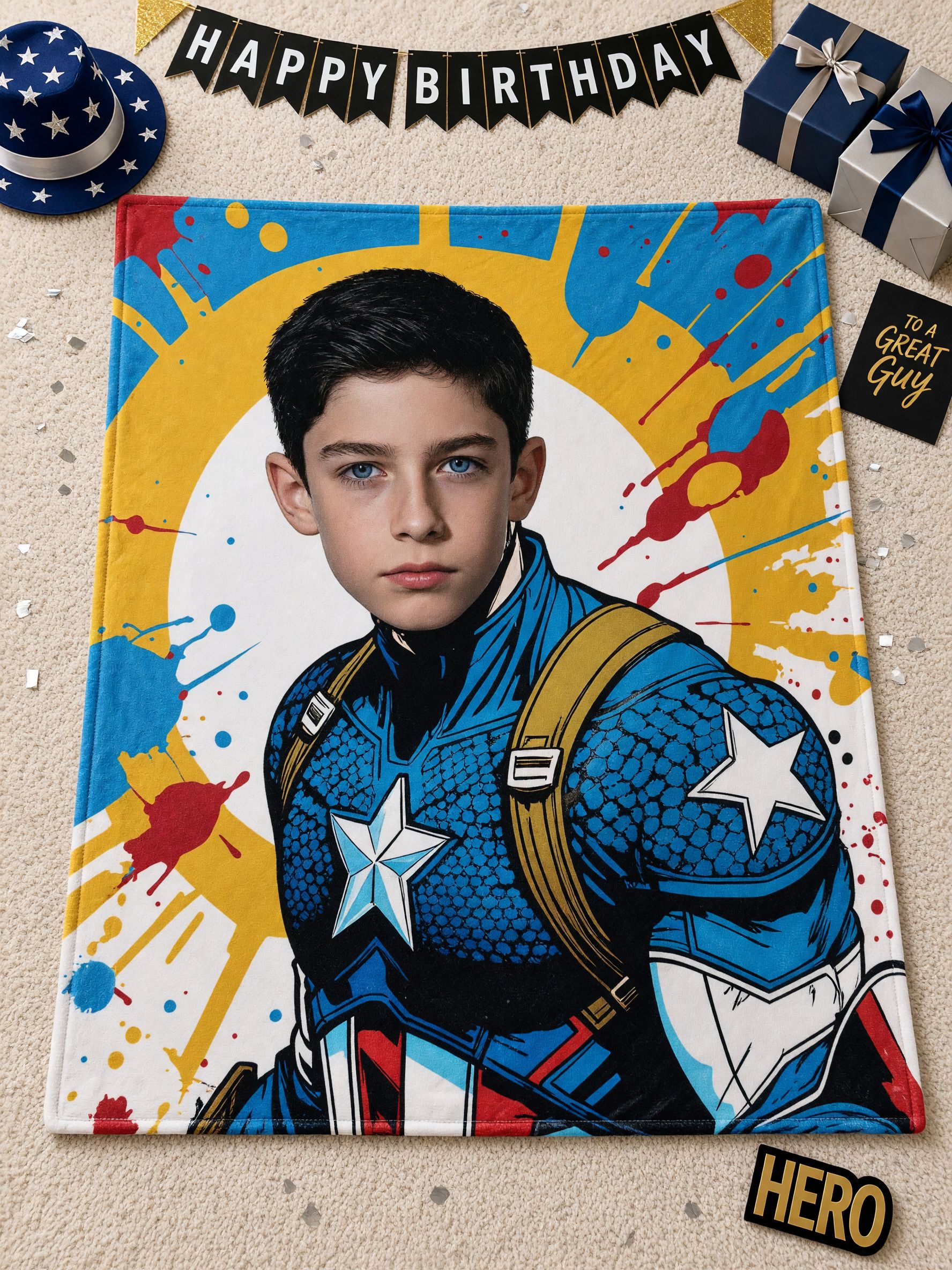 Custom Face Photo Blanket Personalized Superhero Flannel Throw, Ultra Soft Skin-Friendly Fleece Cozy Gift