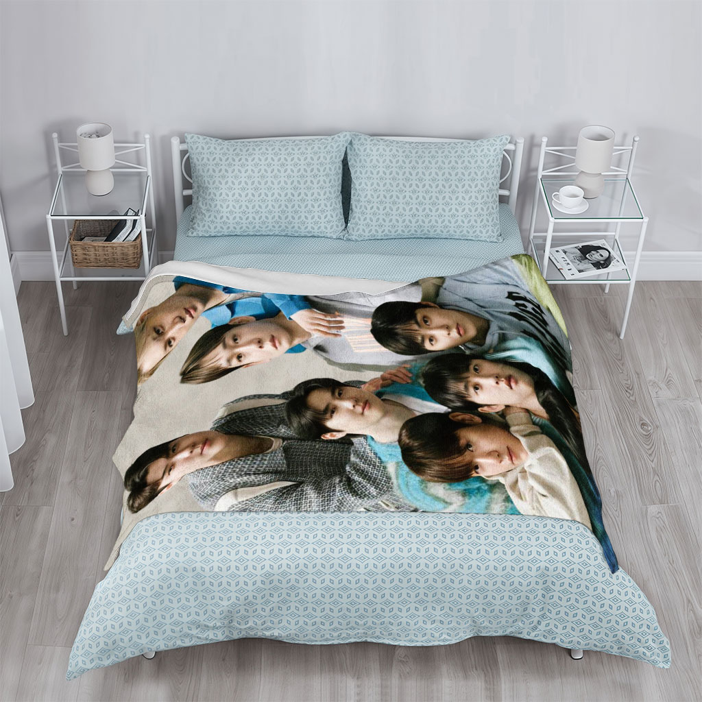 SEVENTEEN Group Photo - Members Posed Together in Casual Outfits on a Neutral Background - Blankets