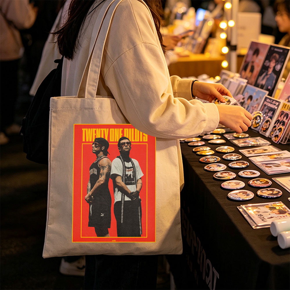 Twenty One Pilots Standing Back to Back in Bold Red Poster Art - Canvas tote bags
