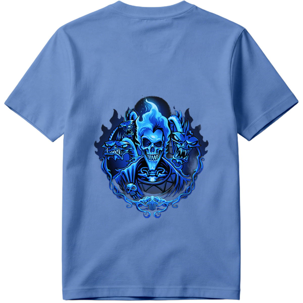 Blue Flame Skull with Demonic Creatures - Tee