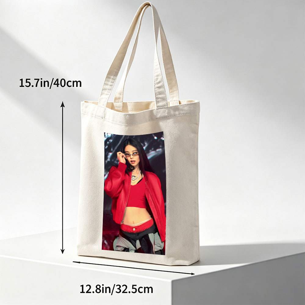 Jennie Kim in a Bold Red Outfit at a Fashion Event Wearing Glasses and Statement Jewelry - Canvas tote bags