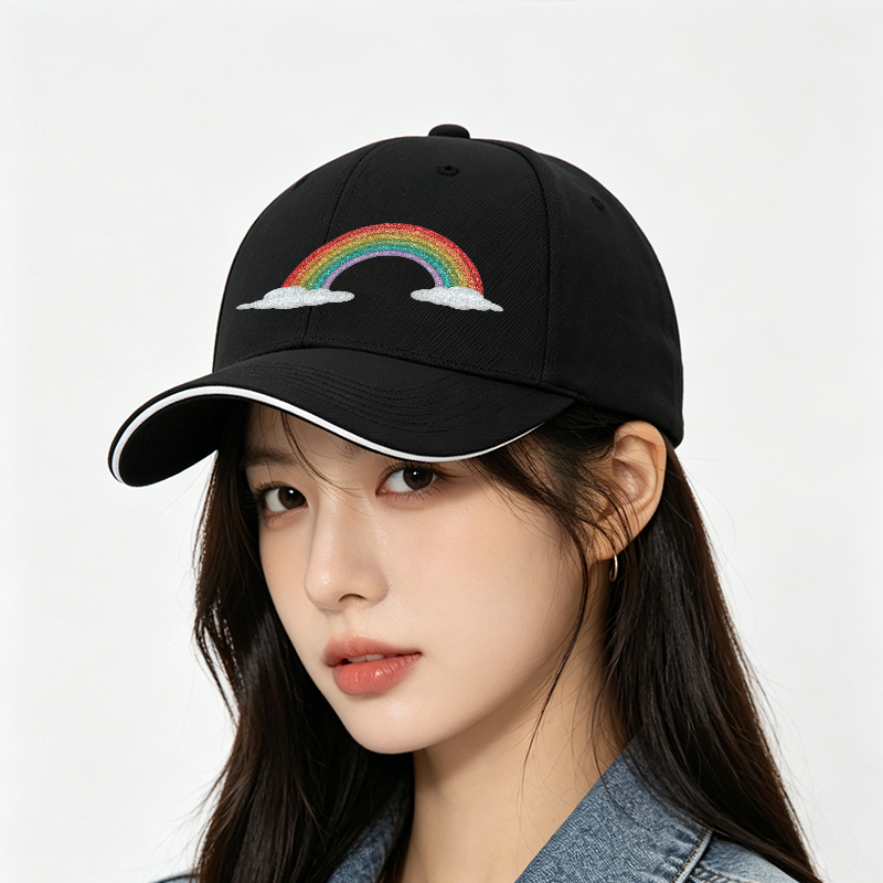 Unisex Classic Sandwich Hat with Glitter Rainbow and Cloud Print - Perfect for Outdoor Activities, Festivals, and Casual Wear - Ideal for Adults Seeking Fun and Stylish Headwear