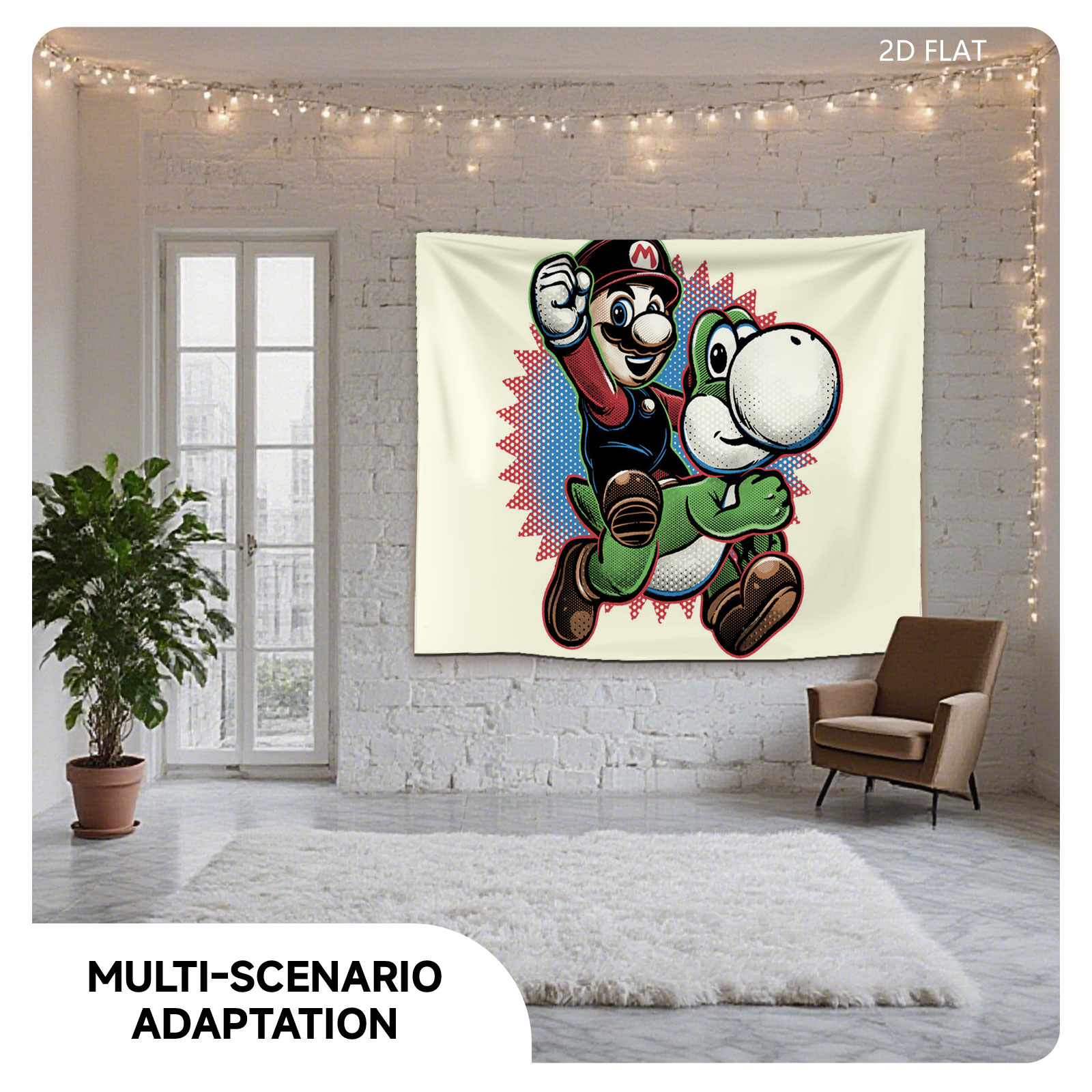 Mario and Yoshi in Action Pose - Tapestry