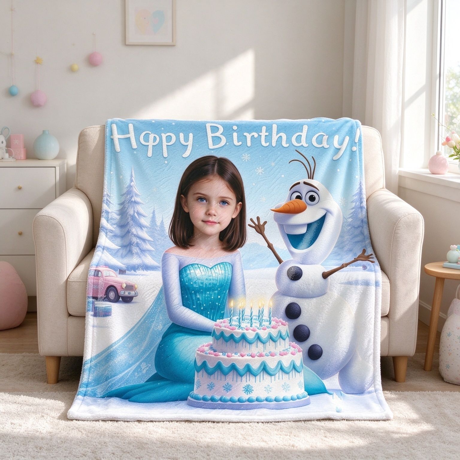 Custom Photo Face Birthday Blanket, Soft Anti-Pilling Flannel Throw, Personalized Winter Snowman Gift