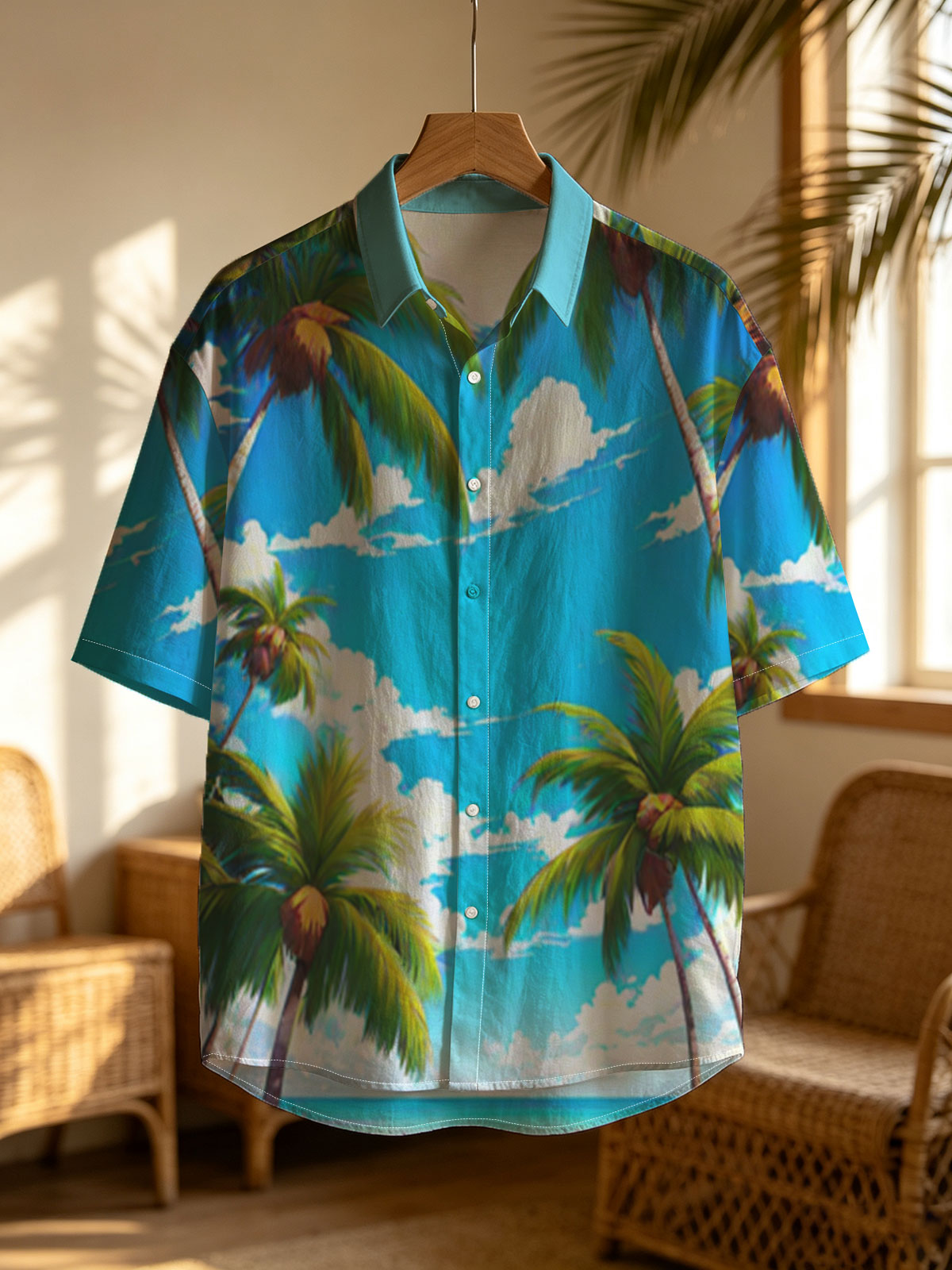 Tropical Beach with Palm Trees and Blue Sky -  Shirt