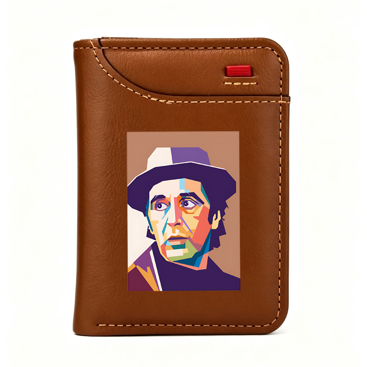 Colorful Geometric Portrait of a Man in a Hat - Vertical Style Wallet