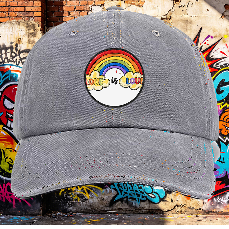 Men's Printed Washed Cap with Rainbow Love is Love Design, Casual Round Brim Lightweight Summer Hat for Outdoor Activities, Perfect for Adults Seeking Comfortable and Stylish Headwear