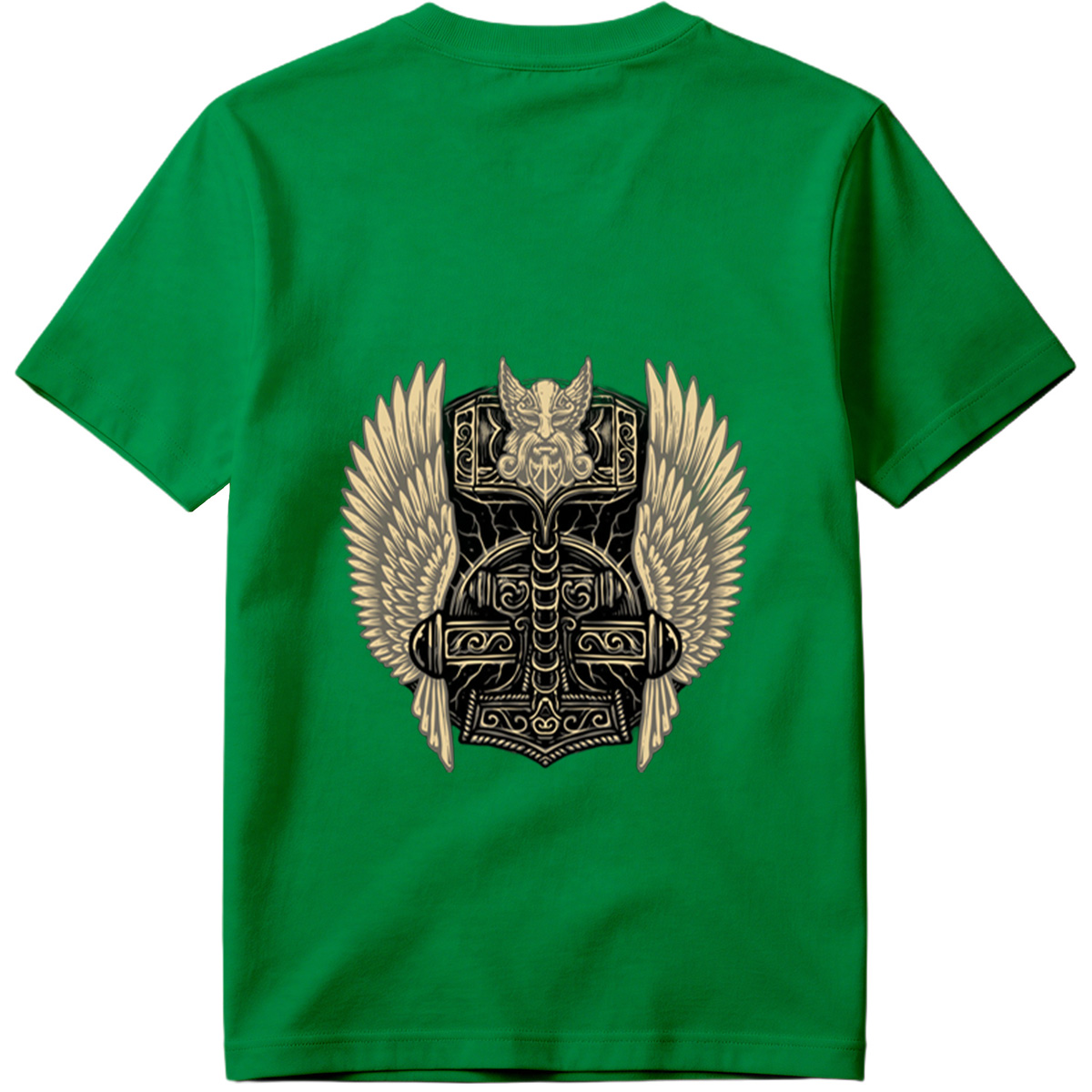 Thor's Hammer with Winged Viking Warrior Design - Tee
