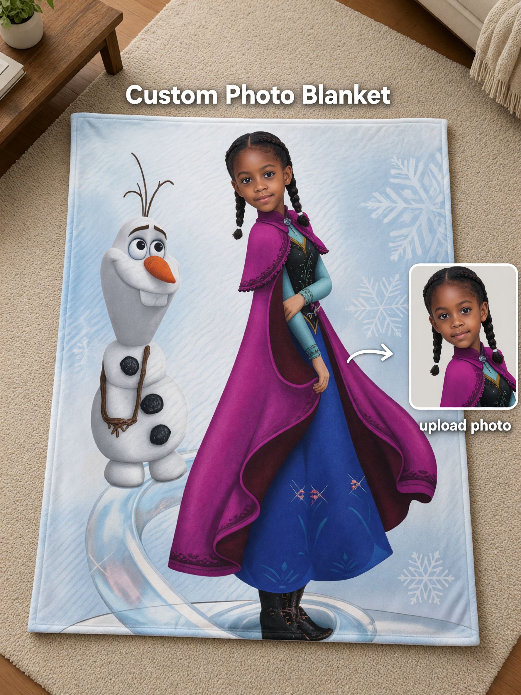 Personalized Face Photo Blanket, Winter Princess Custom Flannel Throw, Soft Bed Sofa Fleece, Ideal Heartfelt Gift