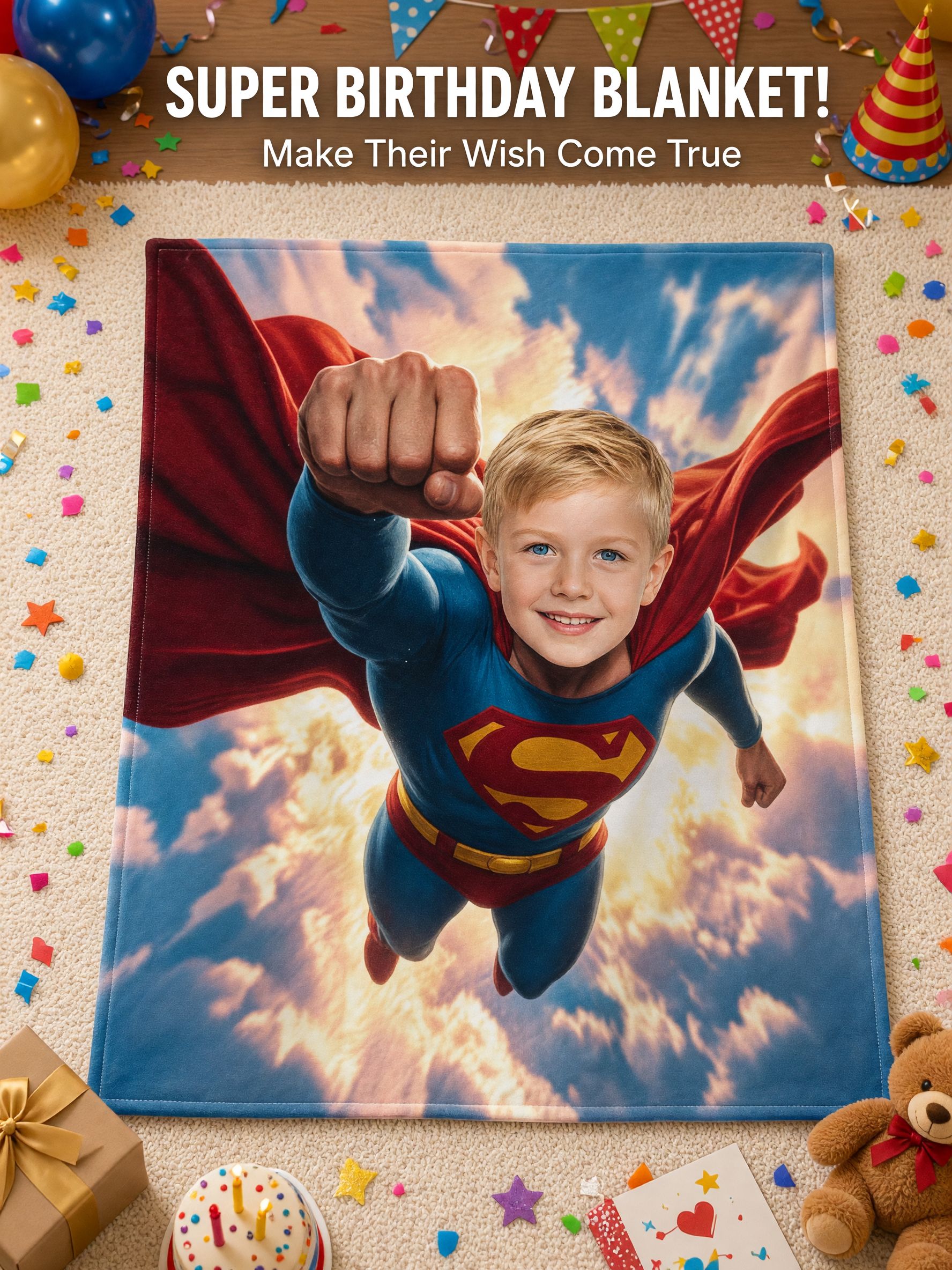 Personalized Superhero Photo Face Flannel Blanket Ultra Soft Cozy Fleece Throw Cover for Kids Boys Birthday Gift