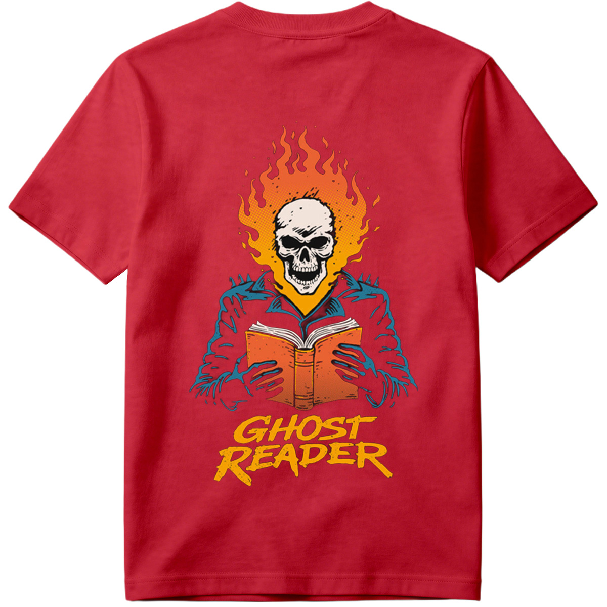 Ghost Reader: Skull with Flames Reading a Book - Tee