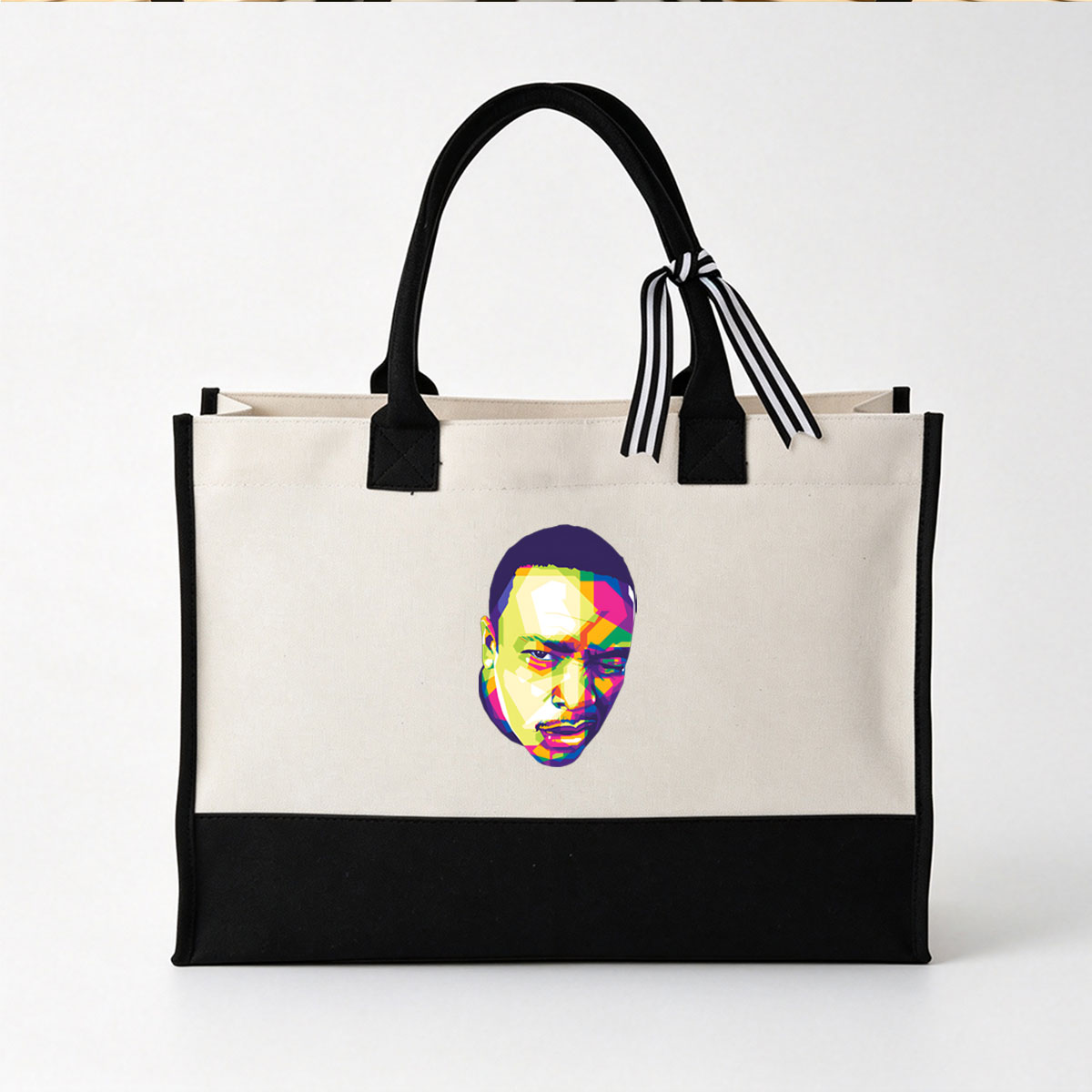 Colorful Geometric Portrait of a Man - Canvas patchwork gift tote bag