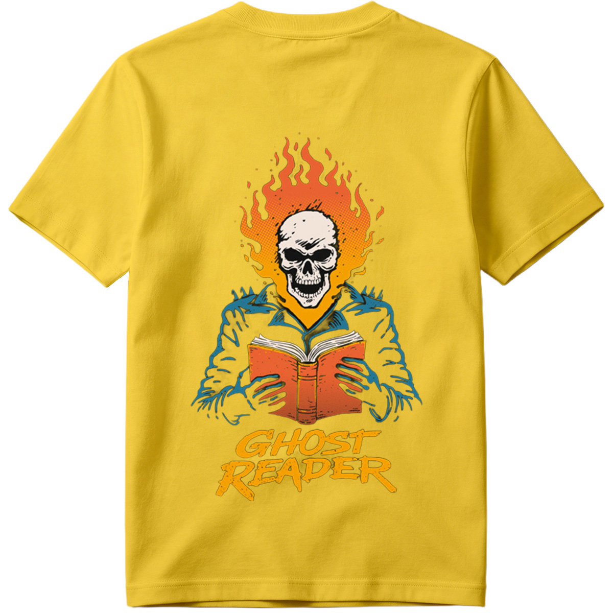 Ghost Reader: Skull with Flames Reading a Book - Tee