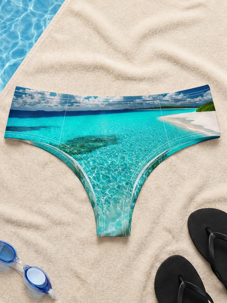 Crystal Clear Waters Meet Sandy Shore Under Bright Sunlight -  Men's swim trunks