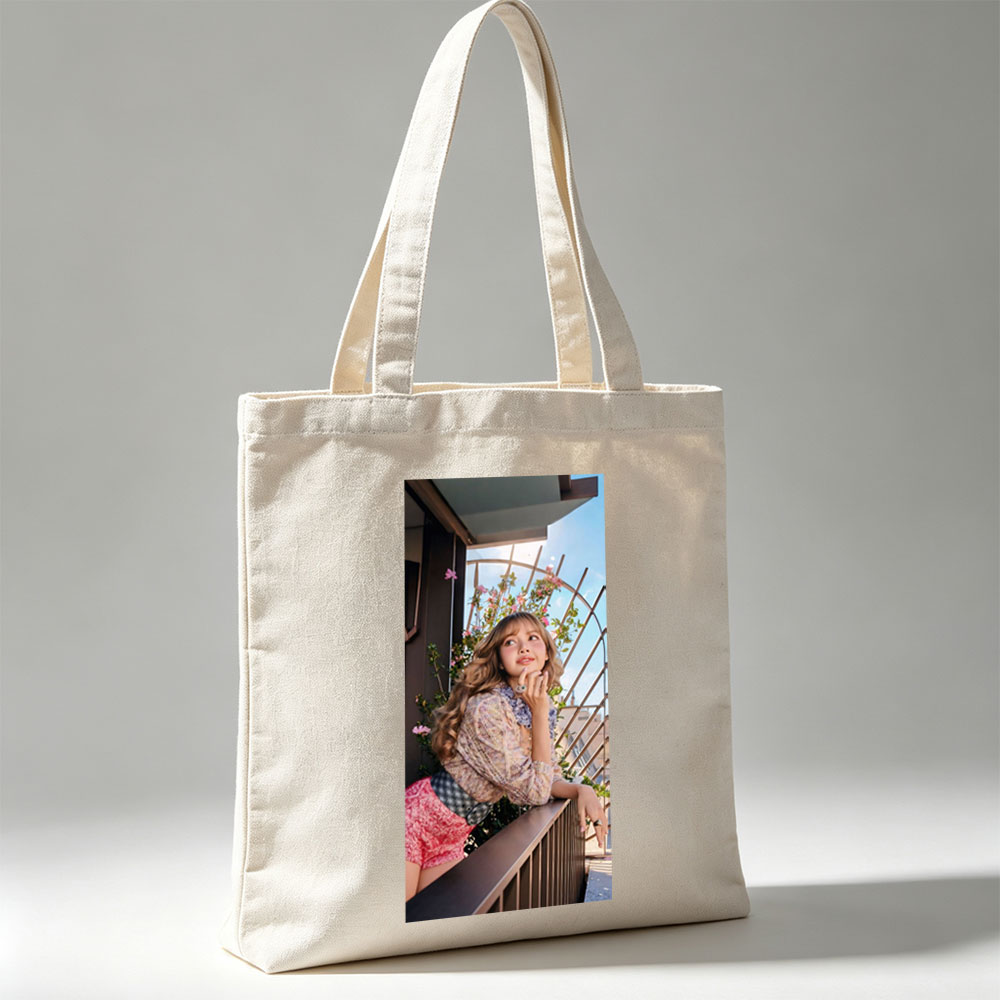 Lisa Blackpink Balcony Portrait with Floral Background and Stylish Outfit - Canvas tote bags