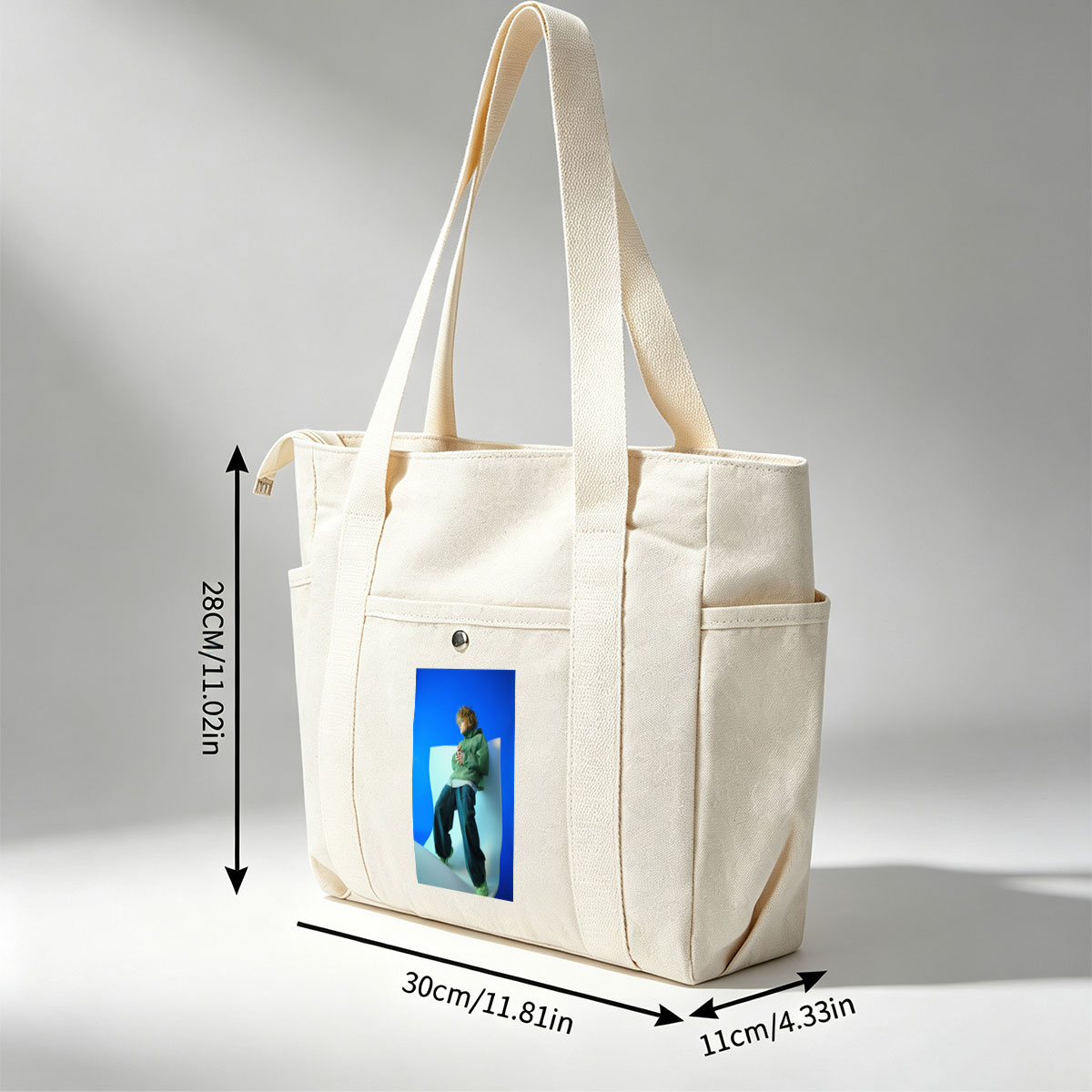 Jaden Smith in a Fashion Shoot Wearing Oversized Green Jacket and Baggy Jeans Against a Blue Background - Multi-pocket bags