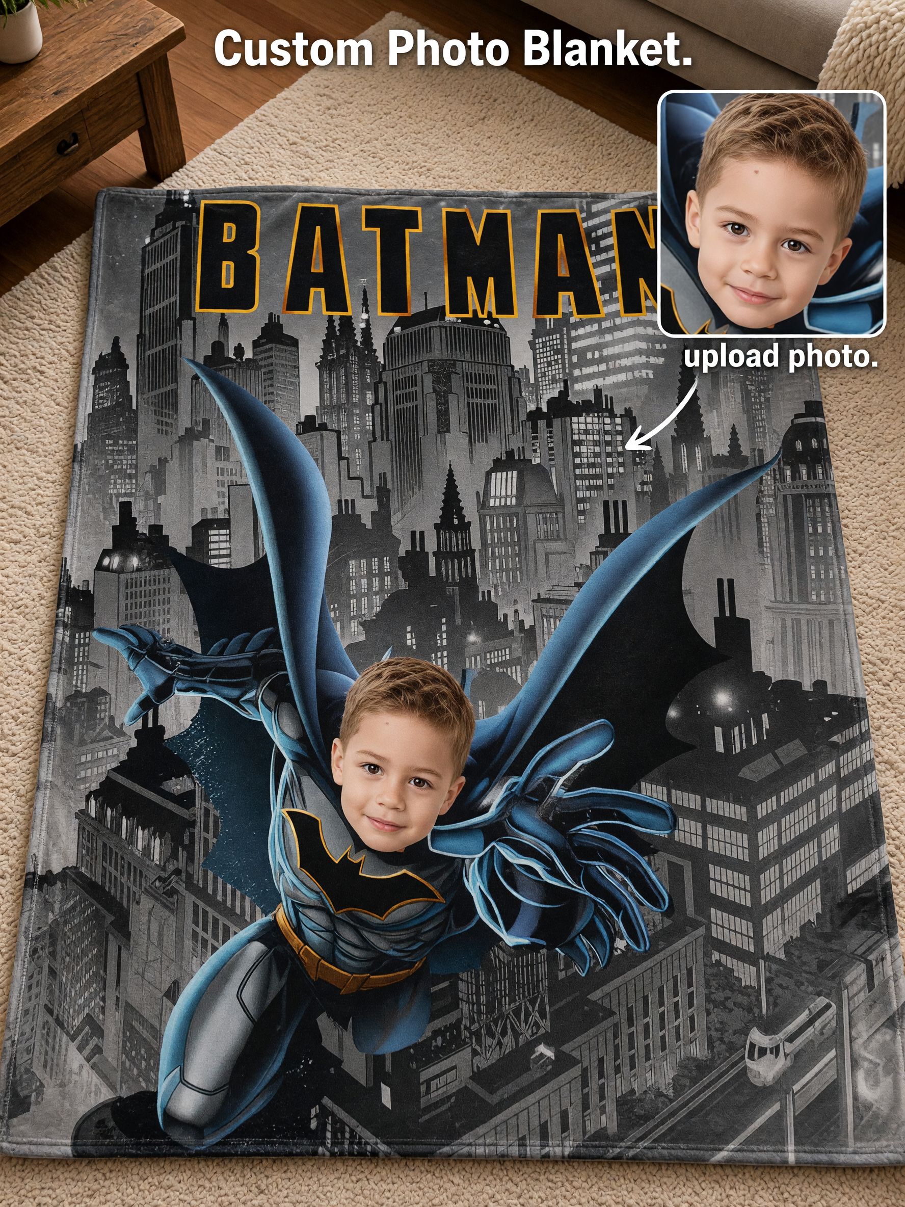 Custom Photo Face Superhero Flannel Blanket Ultra Soft Personalized Fleece Throw for Kids Birthday Gift