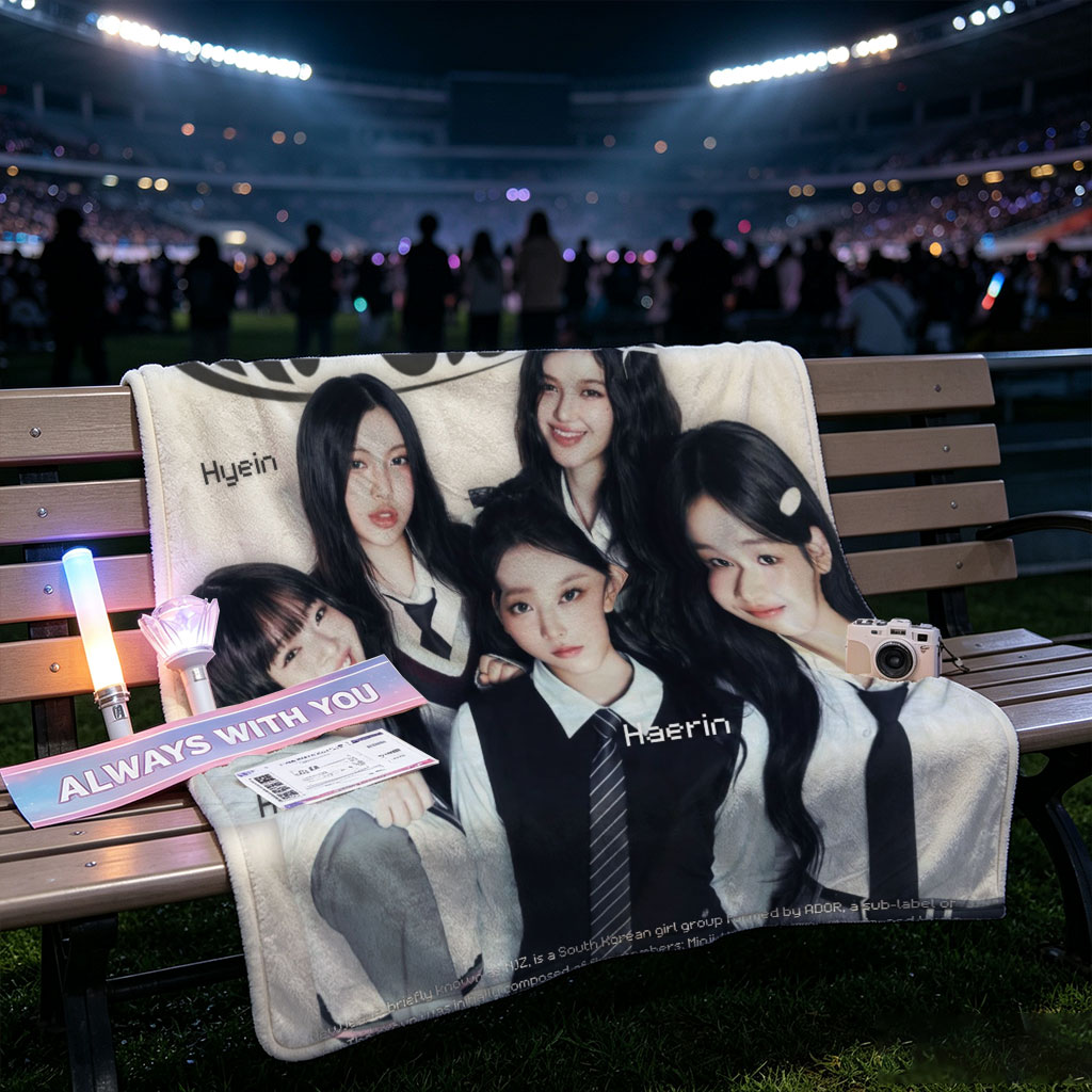 NewJeans Group Photo in School Uniforms Featuring Hanni, Hyein, Haerin, Danielle, and Minji - Blankets