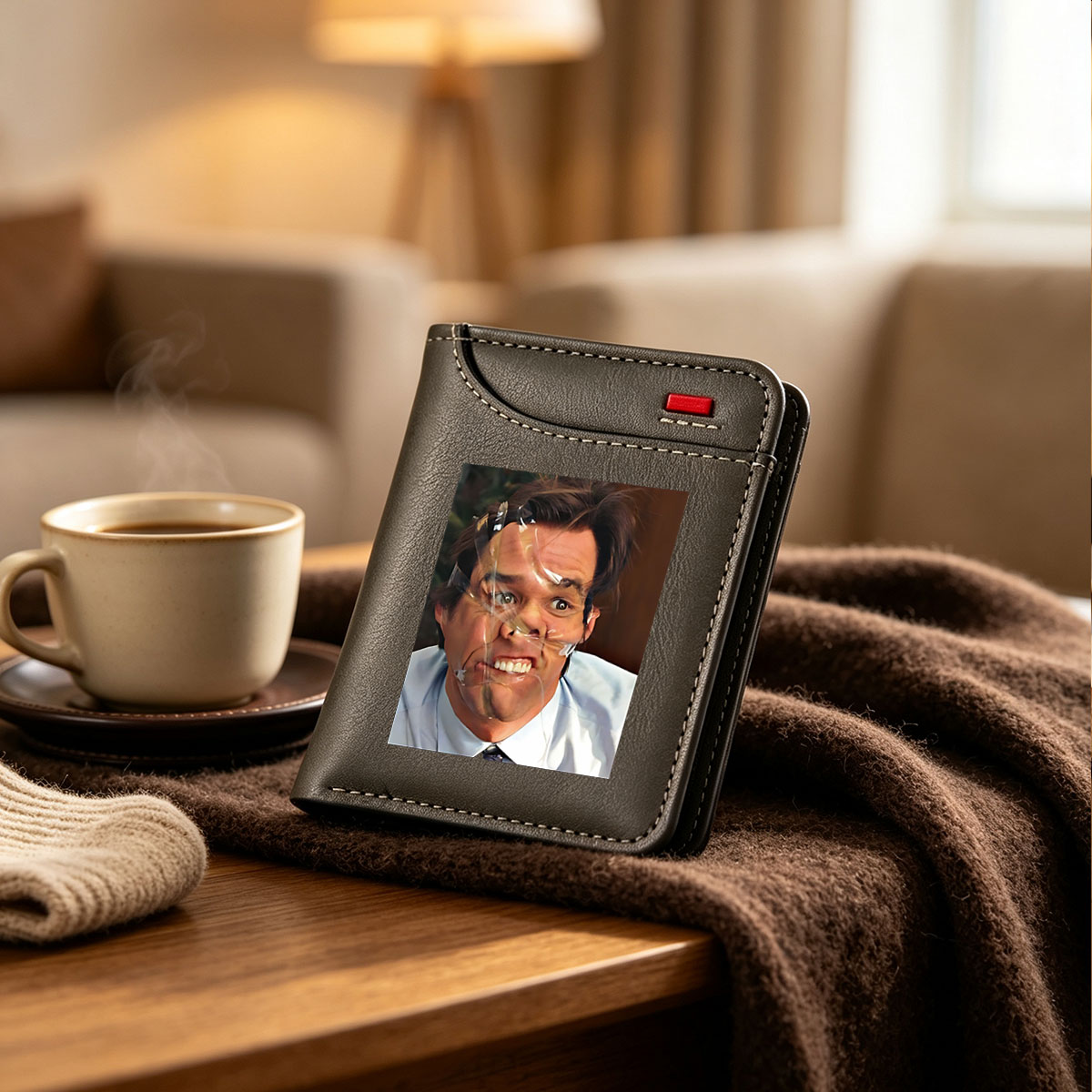 Mark Wahlberg with Distorted Facial Expression and Tape Overlay - Vertical Style Wallet
