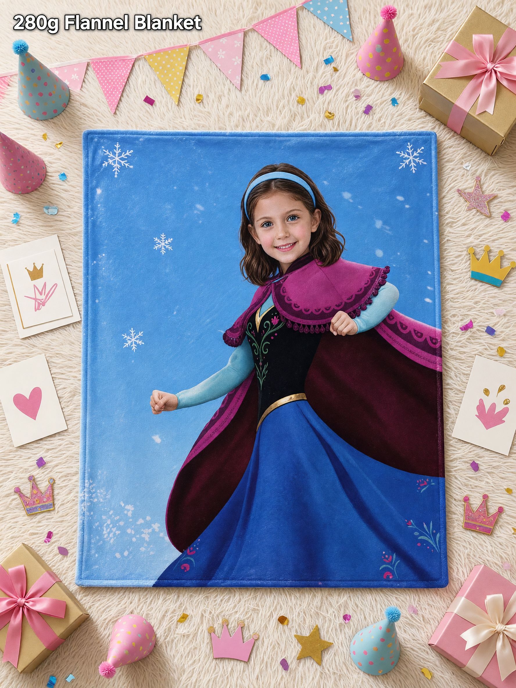 Custom Face Photo Blanket Personalized Winter Princess Flannel Fleece Throw Skin Friendly Soft Bed Couch Cozy Gift