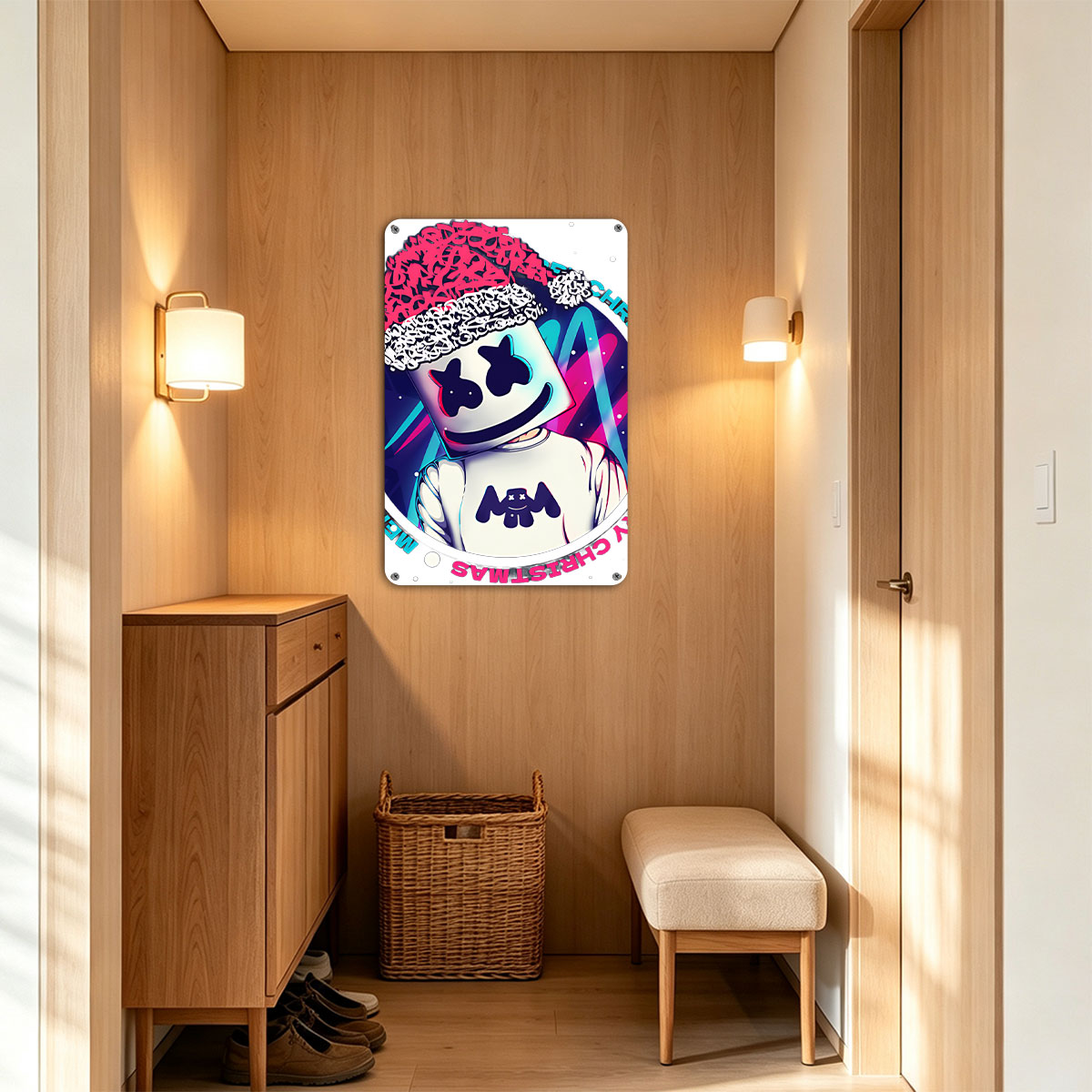 Marshmello Wears Santa Hat, Merry Christmas Celebration - painting