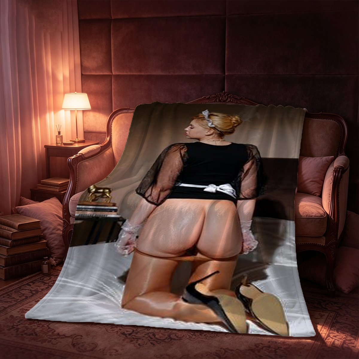 Nude Japanese Woman Sitting by Windows - Blanket