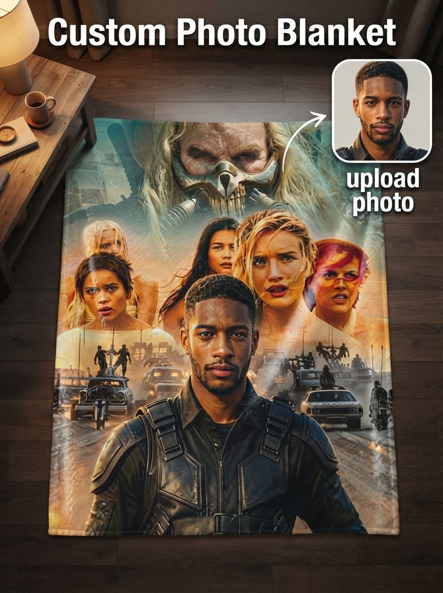 Custom Photo Face Blanket Personalized Action Movie Hero Poster Ultra Soft Flannel Throw Lightweight Cozy Fleece Bed