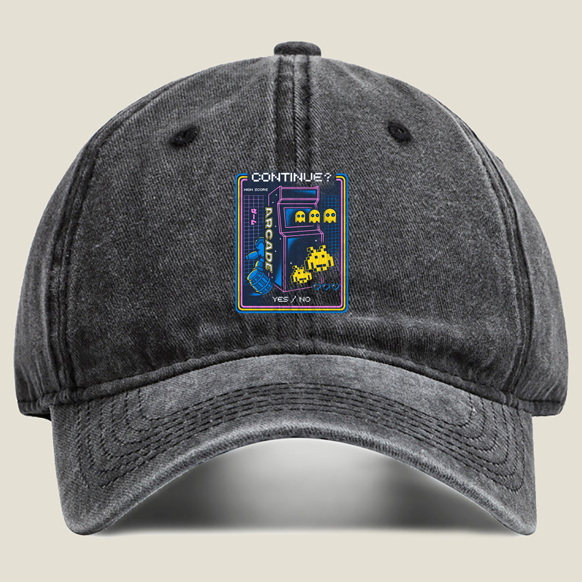 Pac-Man and Space Invaders Arcade Continue Screen - Washed Denim - Baseball Cap