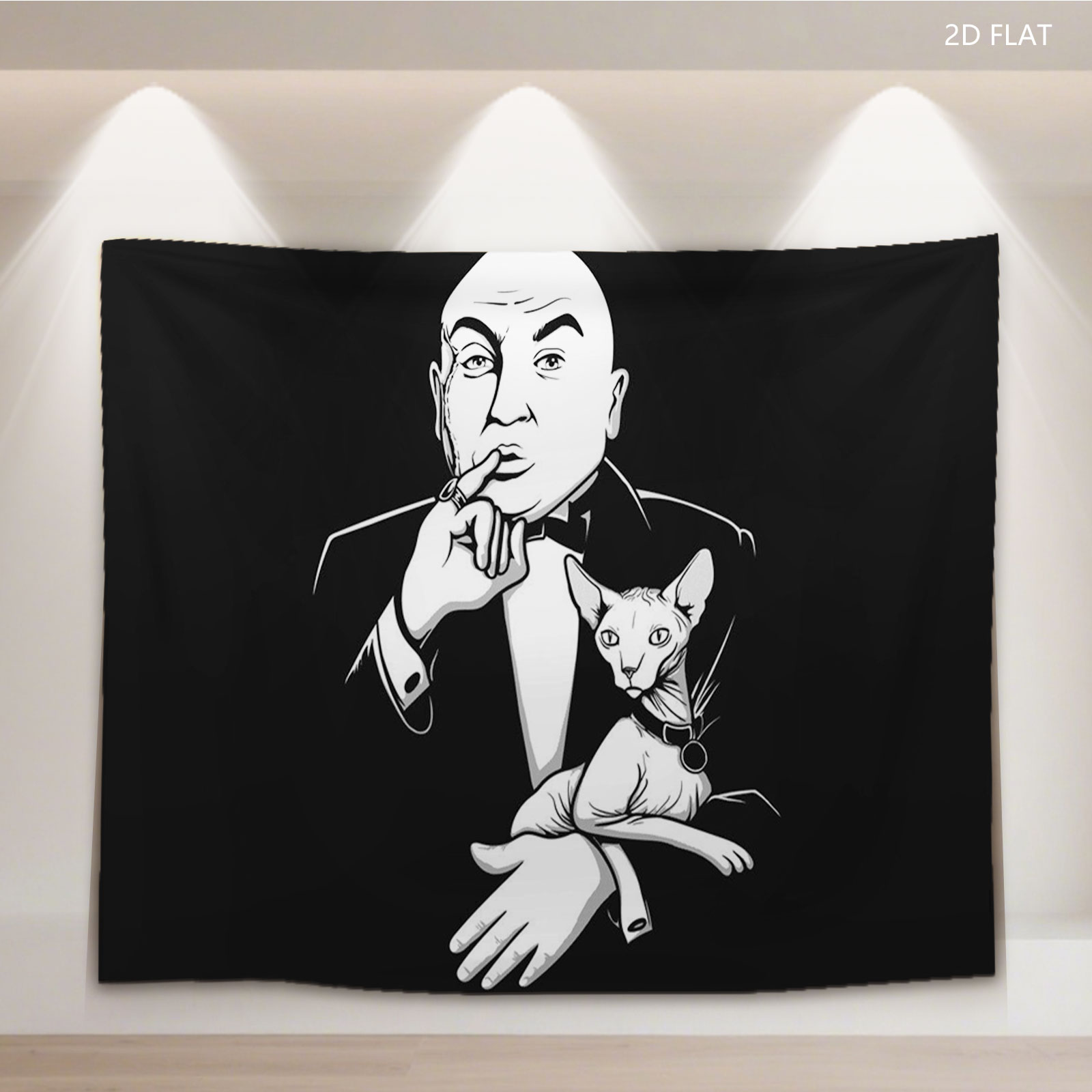 Bald Man in Tuxedo with Sphynx Cat on Hand - Tapestry