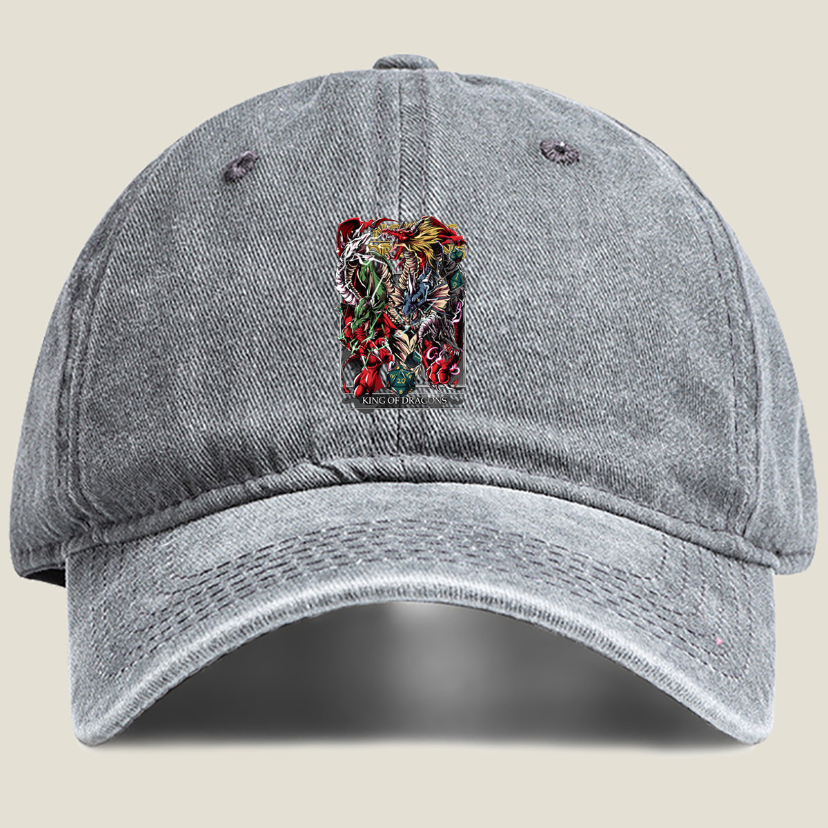 King of Dragons: Multicolored Dragon Ensemble - Washed Denim - Baseball Cap