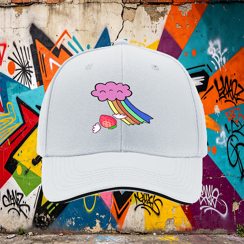 Unisex Classic Sandwich Hat with Strawberry Wings and Rainbow Cloud Print | Perfect for Casual Outings, Festivals, and Everyday Wear | Ideal for Teens and Adults Seeking Fun, Colorful Headwear