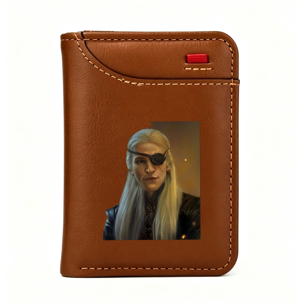 Aethelred, the Silver-Eyed Warrior with Long White Hair and Eye Patch - Vertical Style Wallet