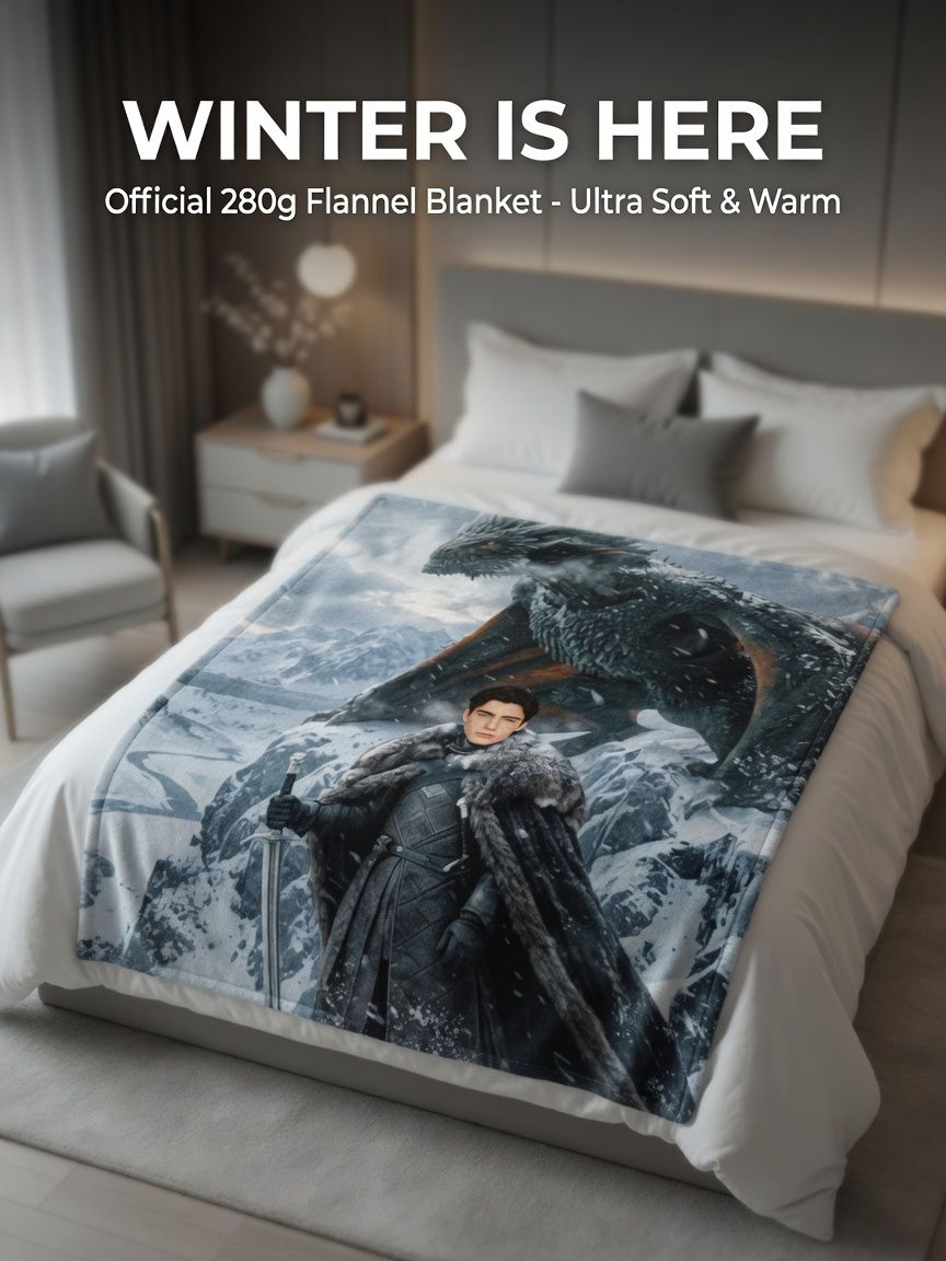 Custom Photo Face Dragon Warrior Flannel Blanket Personalized Fantasy Fleece Throw for Bed Sofa and Cozy Home Decor