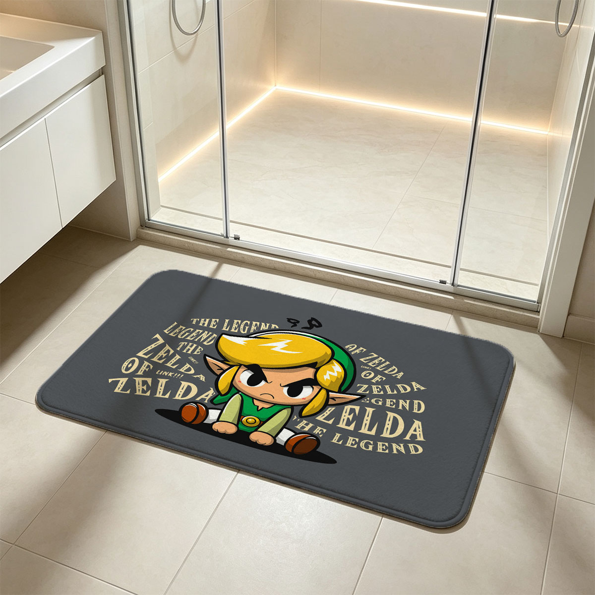 Link from The Legend of Zelda, Chibi Style Character Design - Flannel floor mat