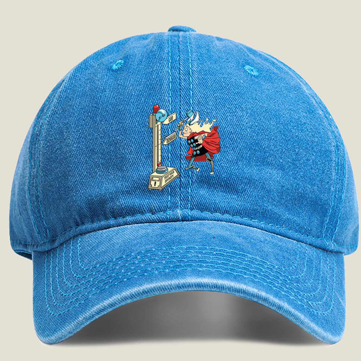 Thor Tests His Divinity - Washed Denim - Baseball Cap