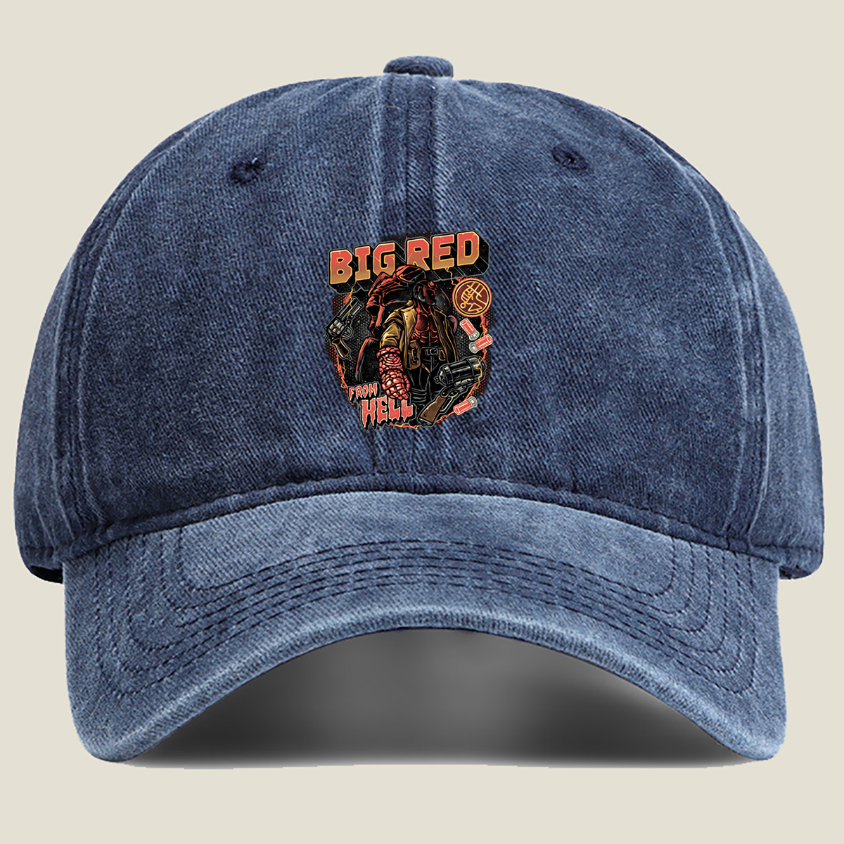 Big Red from Hell - Washed Denim - Baseball Cap