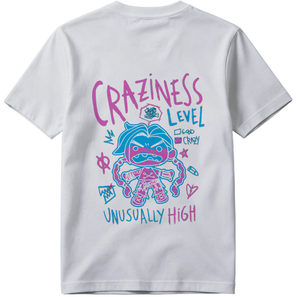 Craziness Level: Unusually High - Blue Character with Pink Accents - Tee