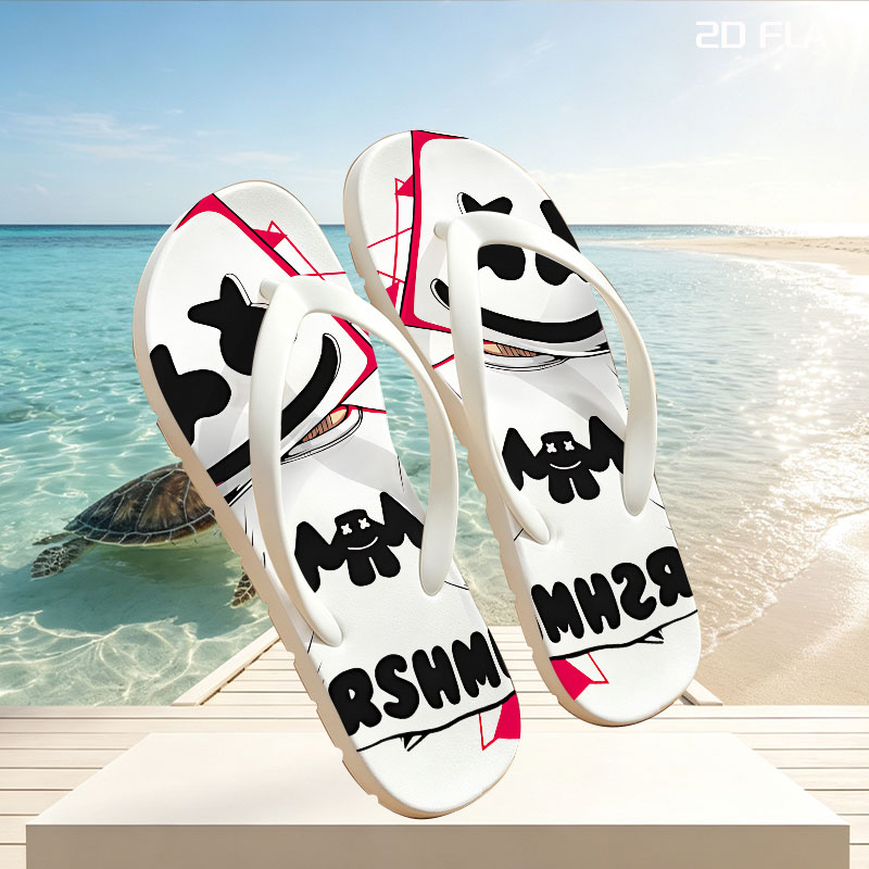 Marshmello DJ Music Artist with Iconic Helmet and Red Triangles -  flip-flops