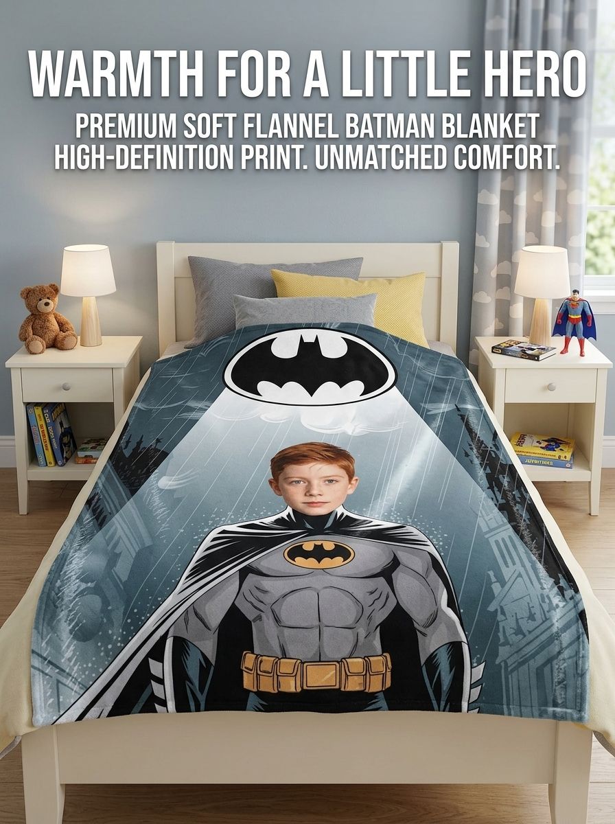 Custom Superhero Photo Blanket Personalized Face Flannel Fleece Throw Lightweight Warm Cozy Bedding Keepsake Gift