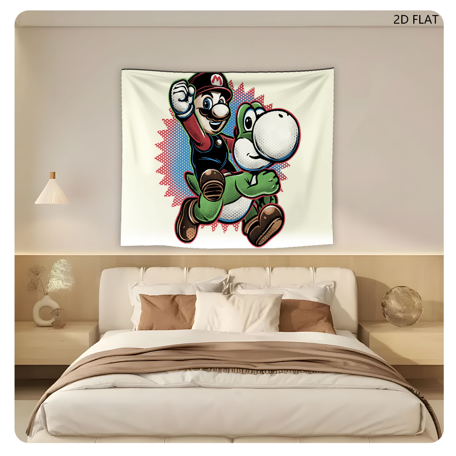 Mario and Yoshi in Action Pose - Tapestry