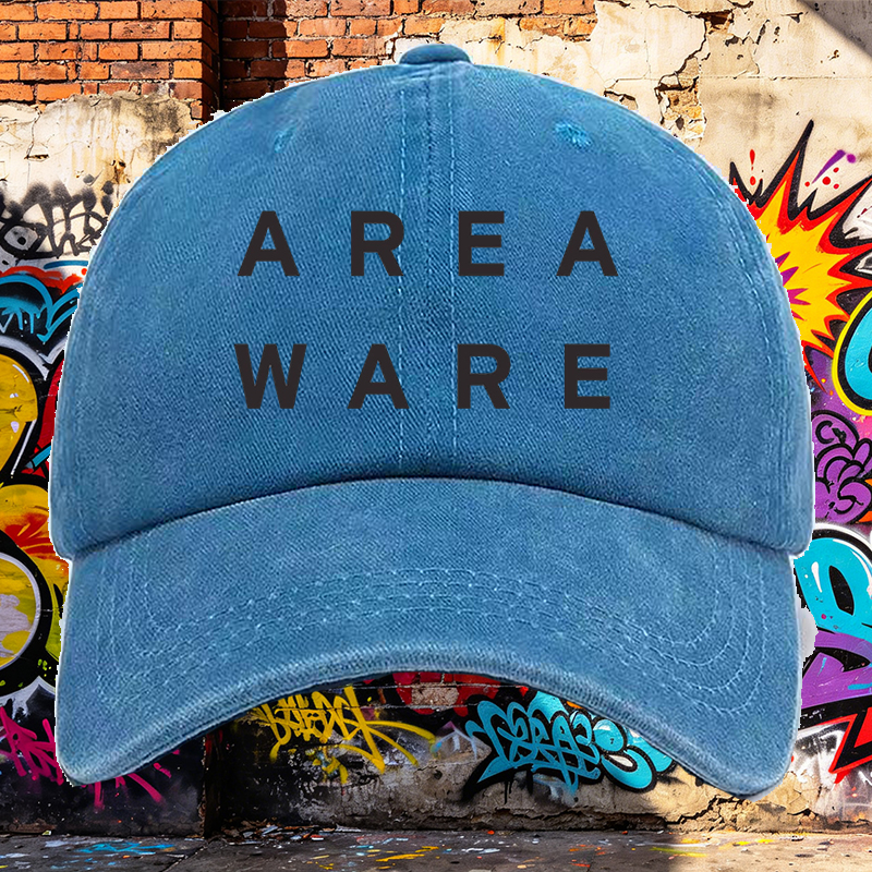 Men's Printed Washed Cotton Cap Area Ware Logo Design Casual Round Brim Summer Lightweight Hat for Outdoor Activities Urban Style Streetwear Fashion Adults