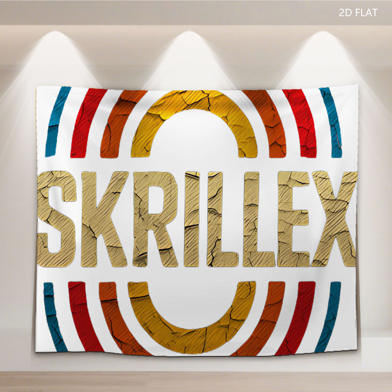 Skrillex Logo with Rainbow Rings and Cracked Texture Design - Tapestry