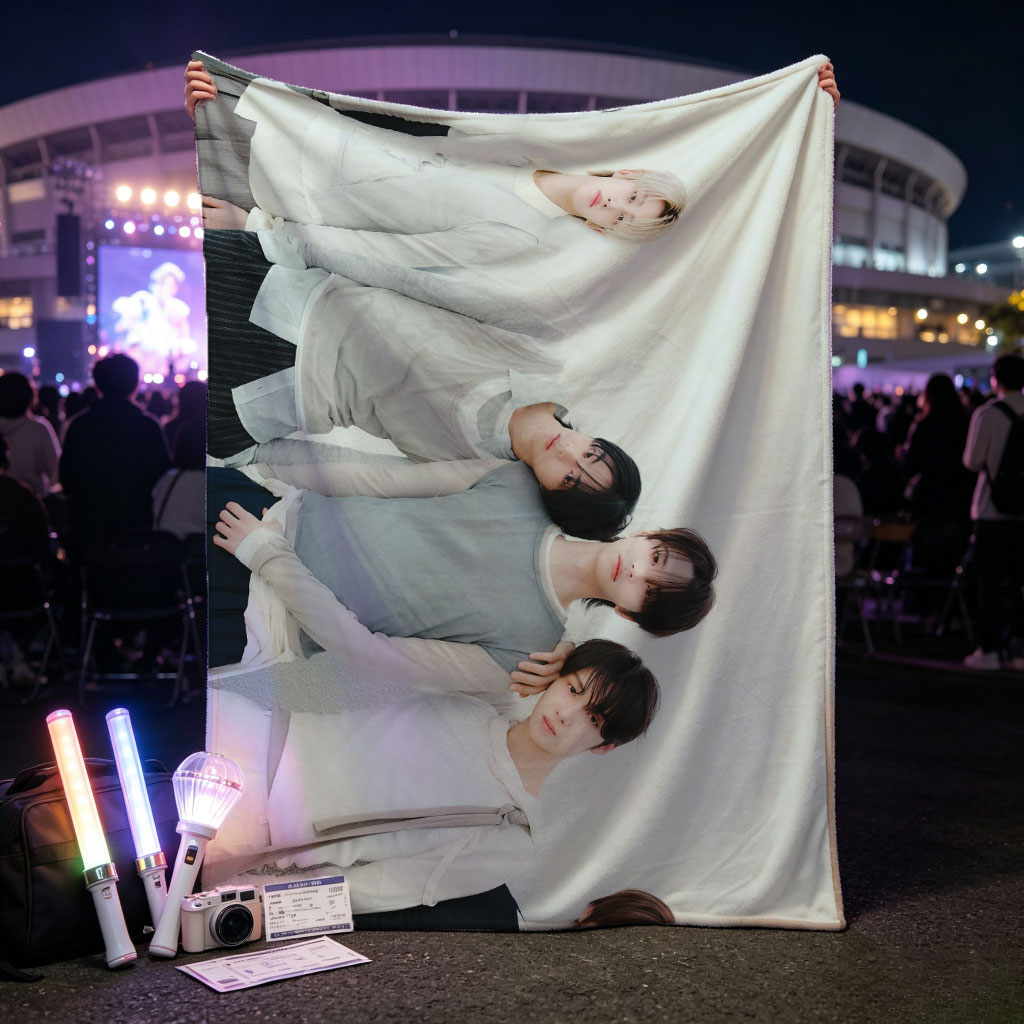 TOMORROW X TOGETHER Members Lying on White Background in Coordinated Outfits - Blankets