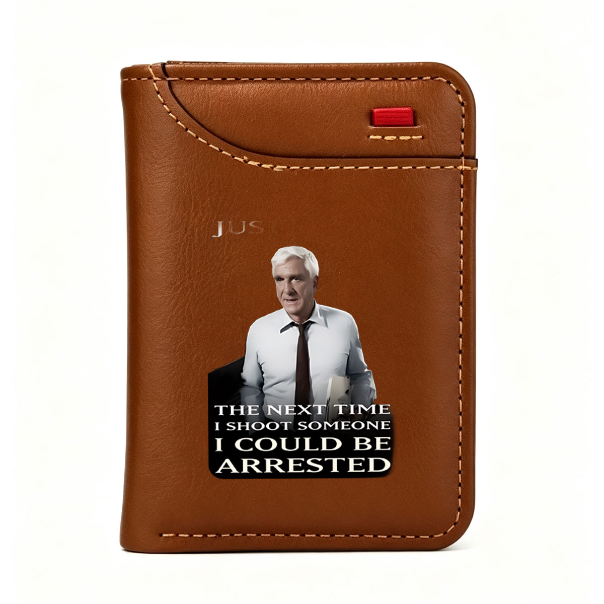 Alex Trebek in a White Shirt and Tie Holding a Folder with Text 