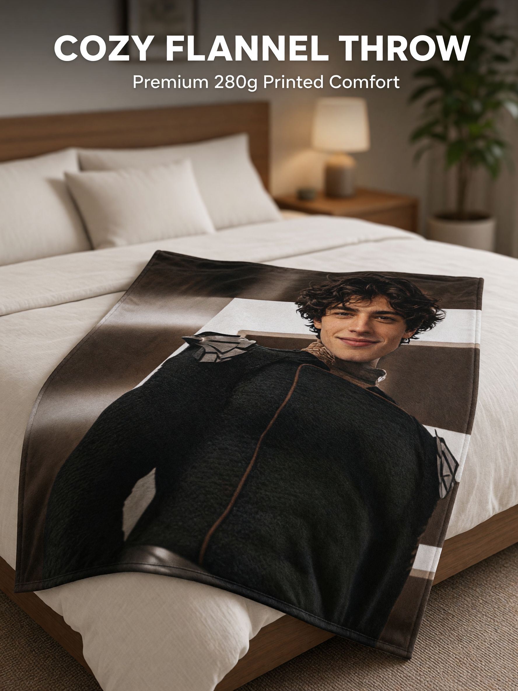 Custom Face Portrait Flannel Fleece Blanket Personalized Photo Throw Ultra Soft Anti-Pilling Warm Bedding Gift