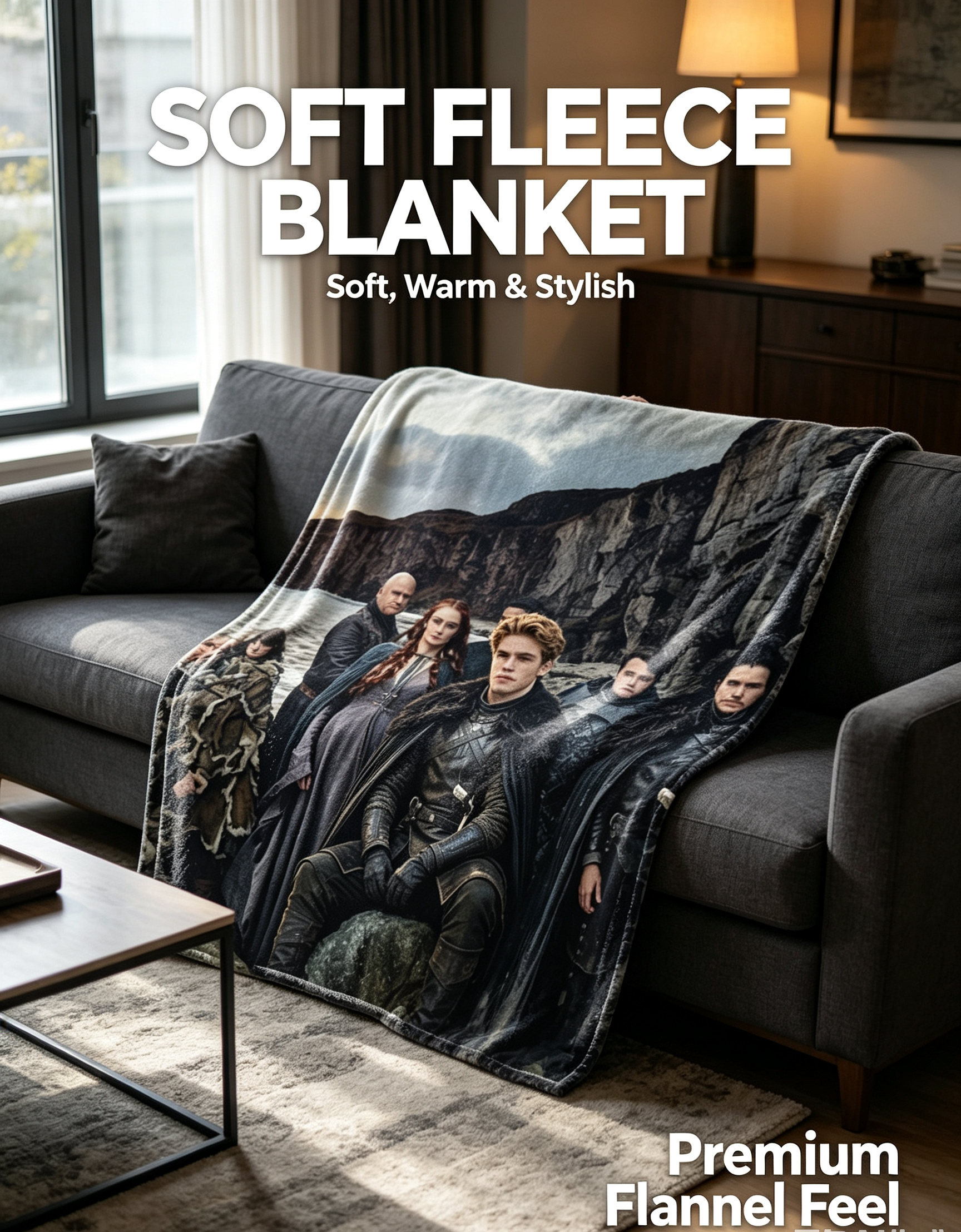 Custom Face Blanket Game of Thrones Characters Flannel Blanket Cozy Living Room Sofa Gift for Fans Collectors