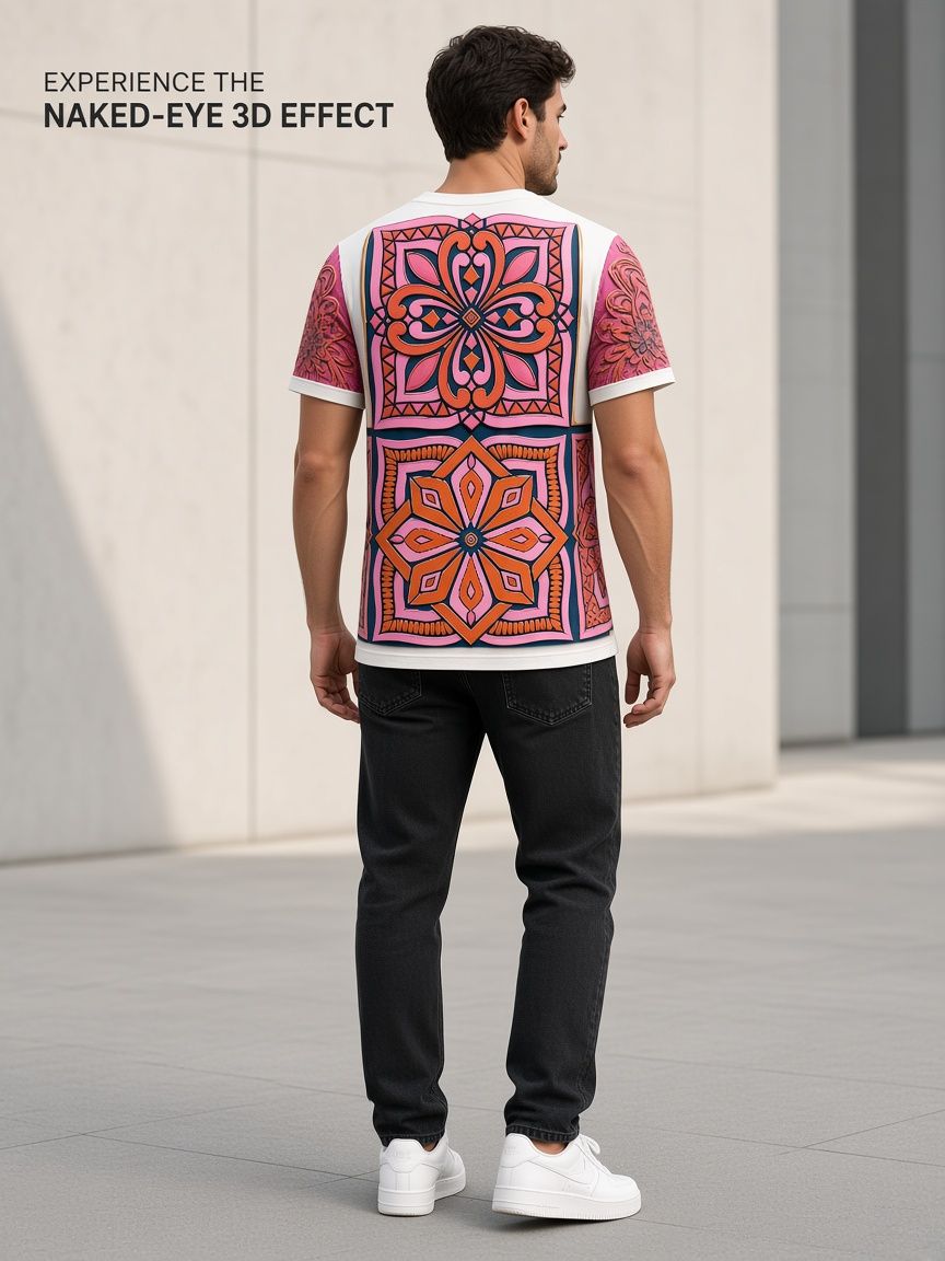 Mandala Floral 3D Optical Illusion Graphic Tee, Breathable Athletic Mesh T-Shirt for Casual and Sports Wear