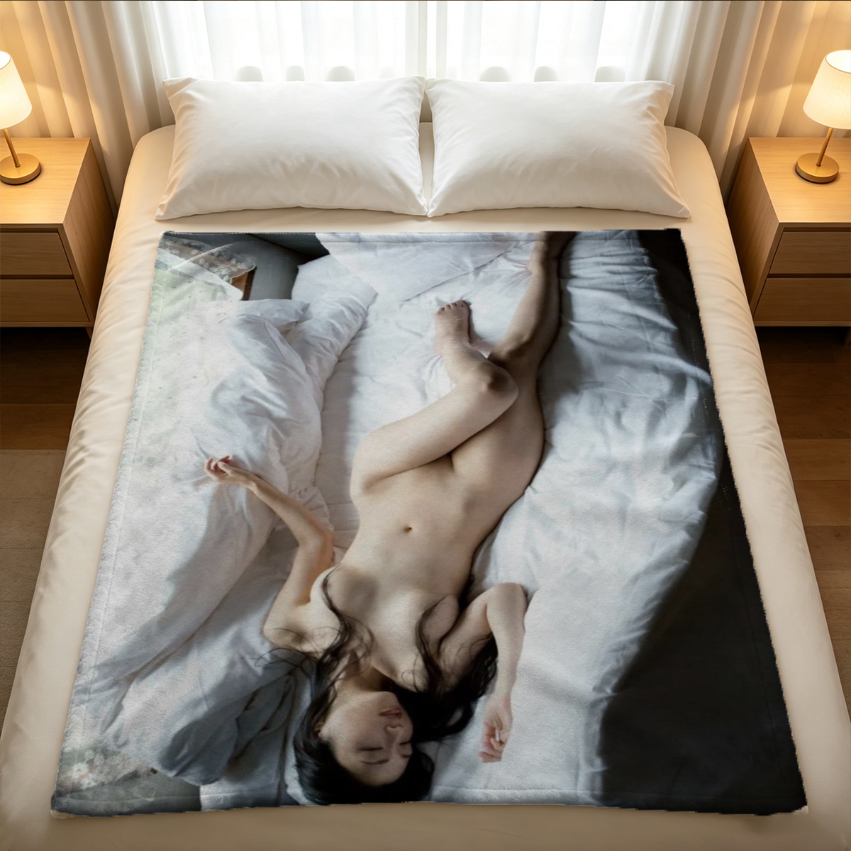Nude Asian Woman with Sushi on Body (Nyotaimori) - Blanket