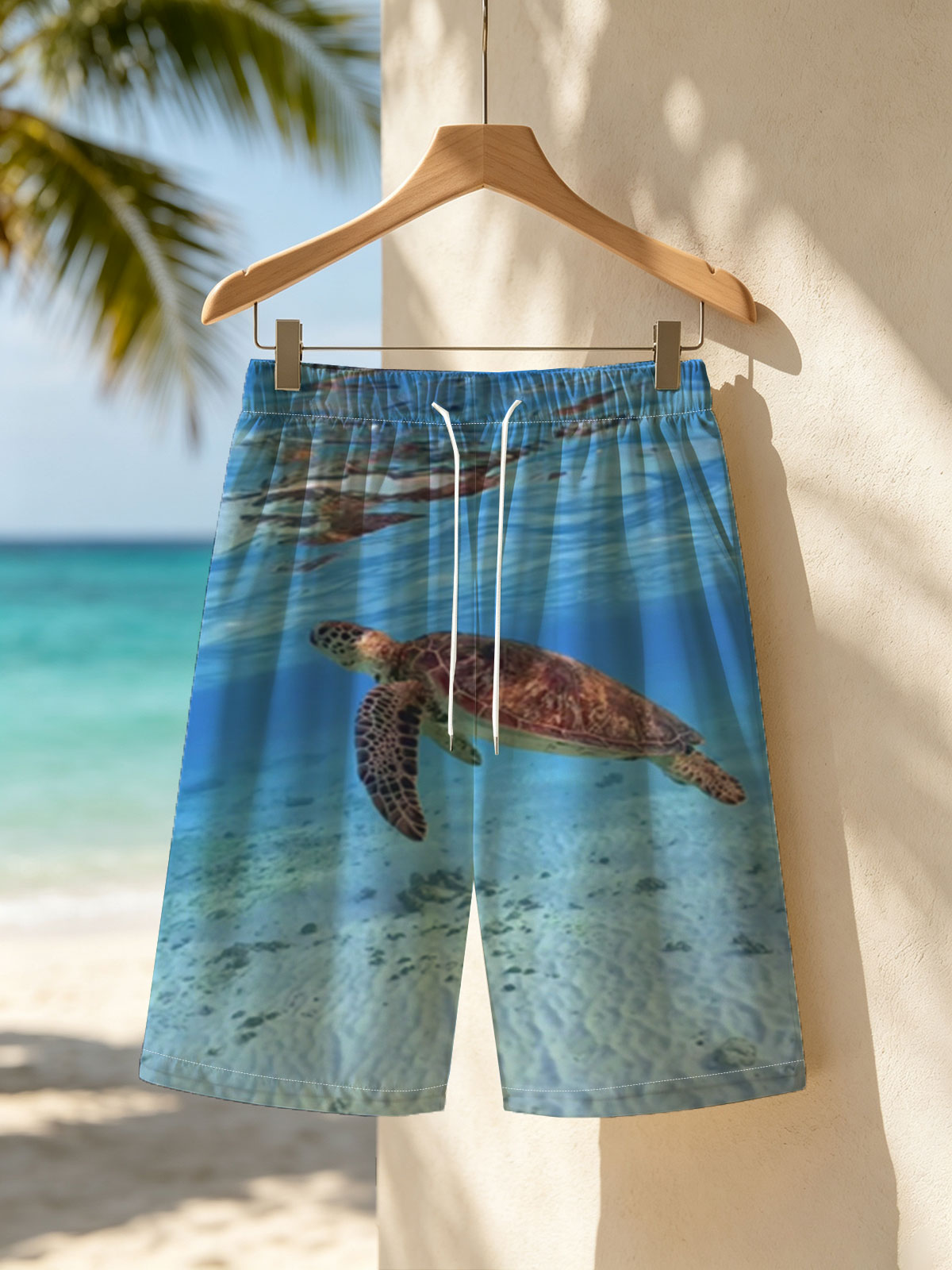 Sea Turtle Swimming in Crystal Clear Waters -  Beach shorts